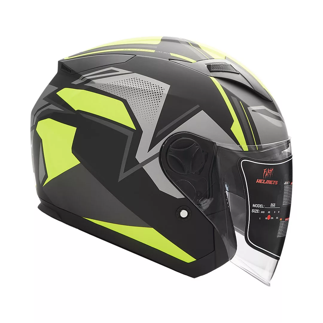 کلاه کاسکت بدون فک فلش مدل 868 matt black-neon yellow