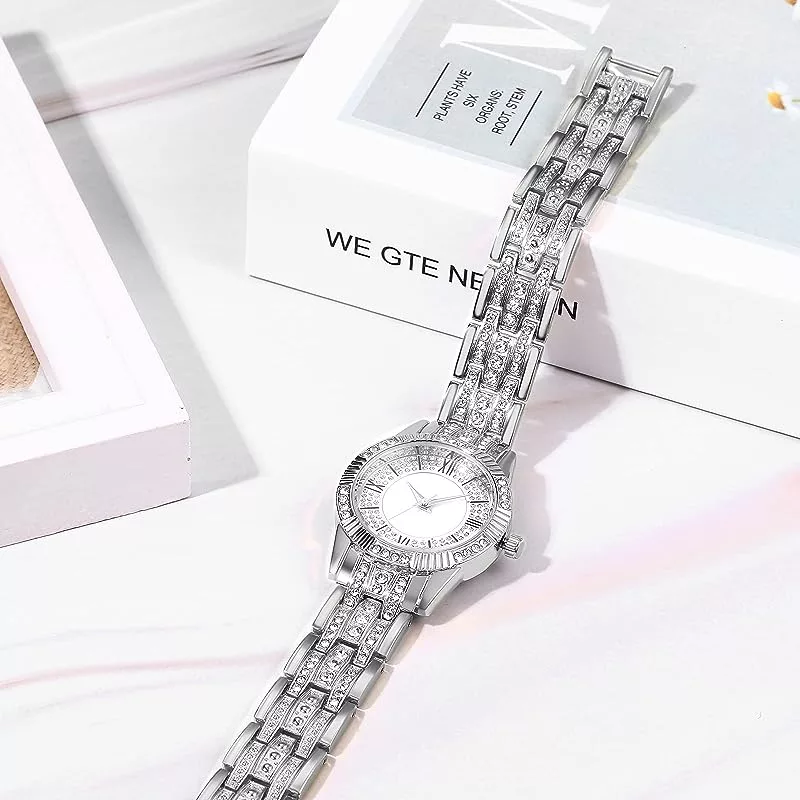 ساعت مچی عقربه ای زنانه مدل فول نگین دستبندی کد 02