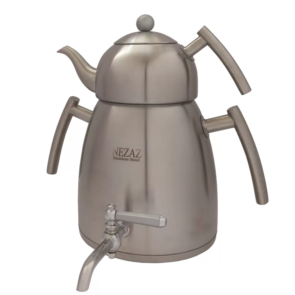 ست کتری و قوری نزاز مدل هرمی تمام استیل