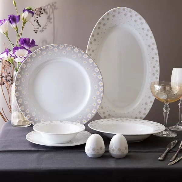 سرویس غذاخوری 74 پارچه 12 نفر چینی زرین ایران مدل ایتالیا اف پلاس کامومیلا درجه عالی