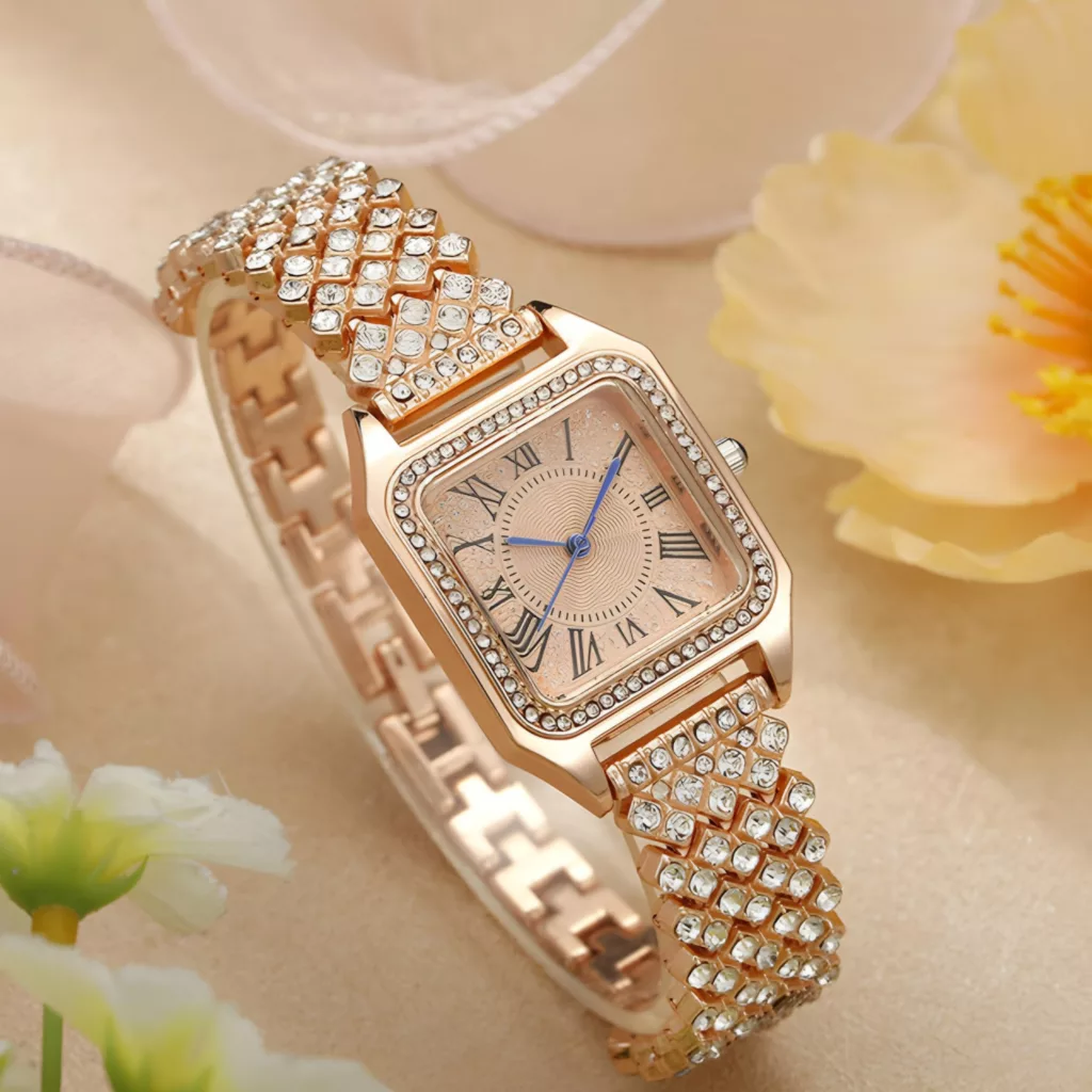 ساعت مچی عقربه ای زنانه مدل دور نگین بند فول نگین دستبندی کد 2