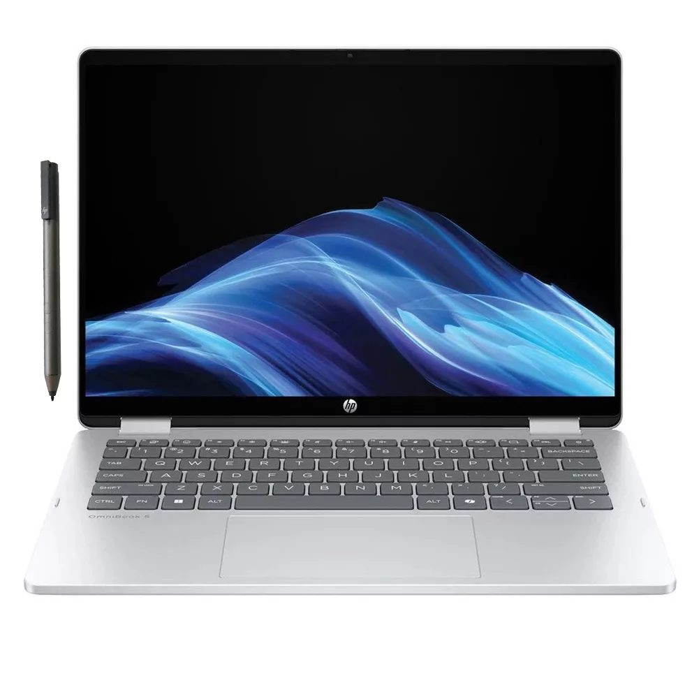 لپ تاپ 14 اینچی اچ‌ پی مدل OmniBook 5 Flip 14-fp0013dx-Core 5 120U-8GB LPDDR5 5200MHz-512GB SSD-IPS-Touch-Backlit-W به همراه قلم