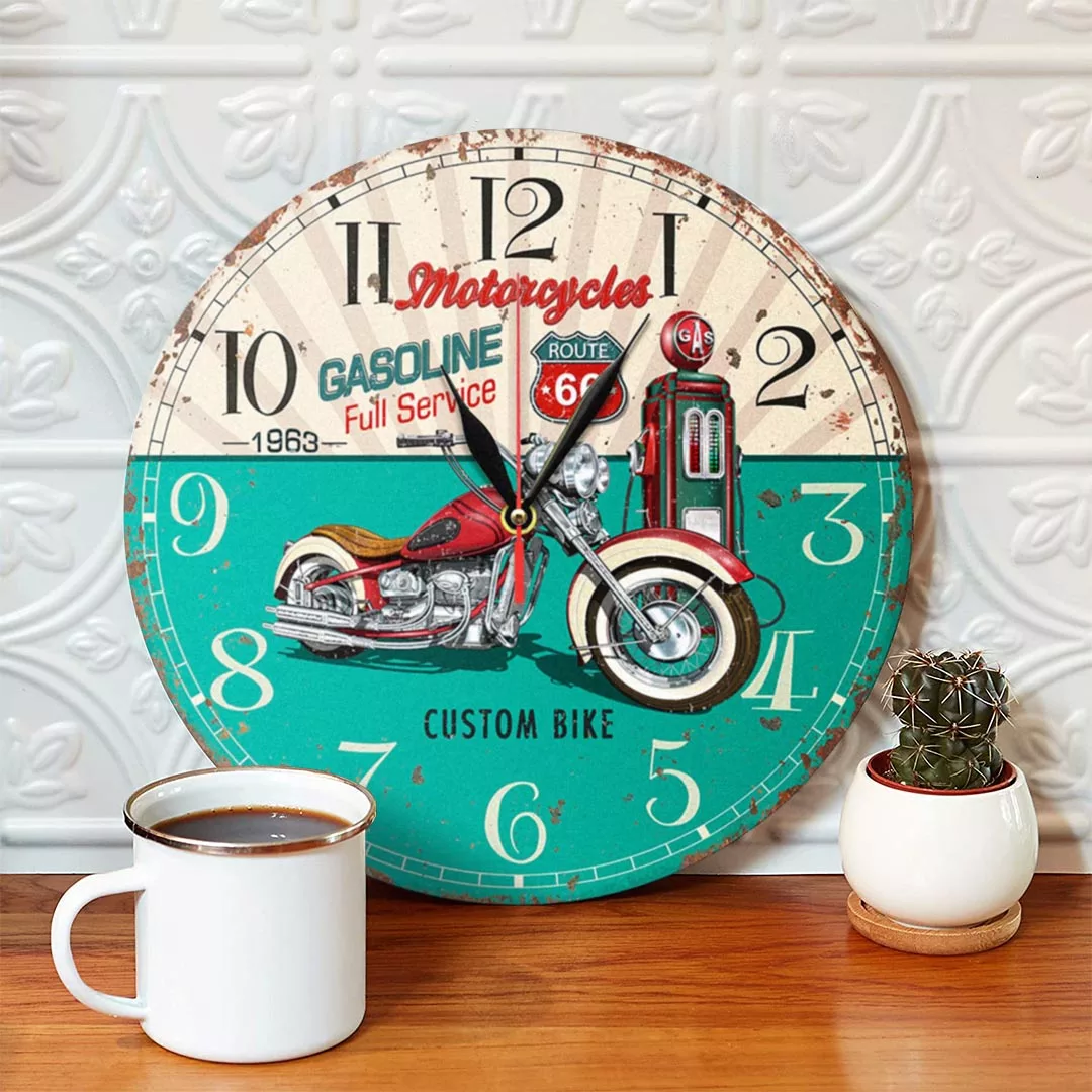 ساعت دیواری طرح موتور سیکلت و پمپ بنزین کد 1372