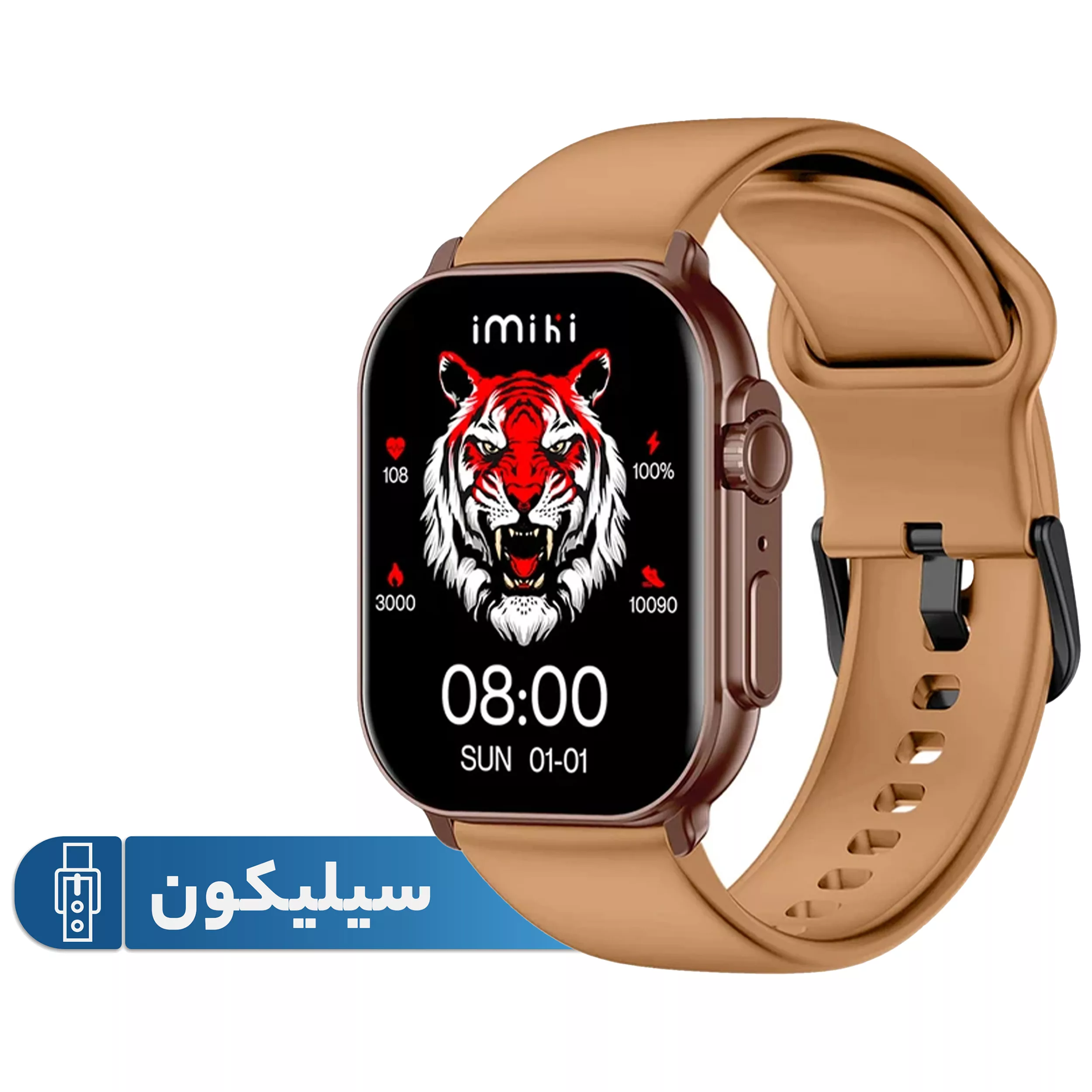 ساعت هوشمند ایمیکی مدل SF1E دارای قابلیت های صفحه نمایش رنگی، صفحه نمایش لمسی، قابلیت مکالمه از طریق بلوتوث بند سیلیکون