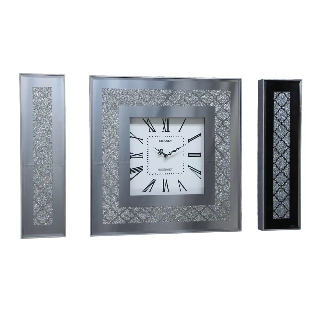 ساعت دیواری مدل آینه ای کد 1103S به همراه تابلو آینه