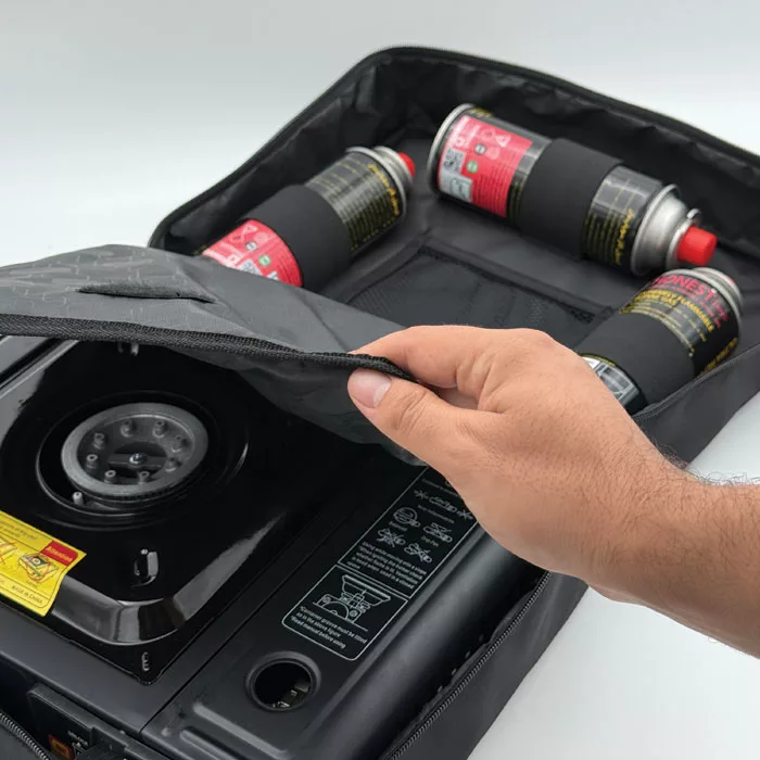 اجاق گاز سفری مدل Vilocamp به همراه کیف و کپسول مجموعه 5 عددی