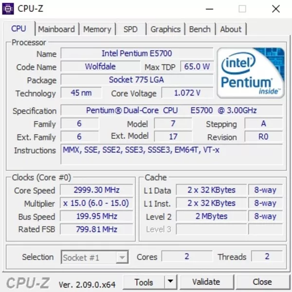 پردازنده مرکزی اینتل مدل Pentium Dual-Core CPU E5700