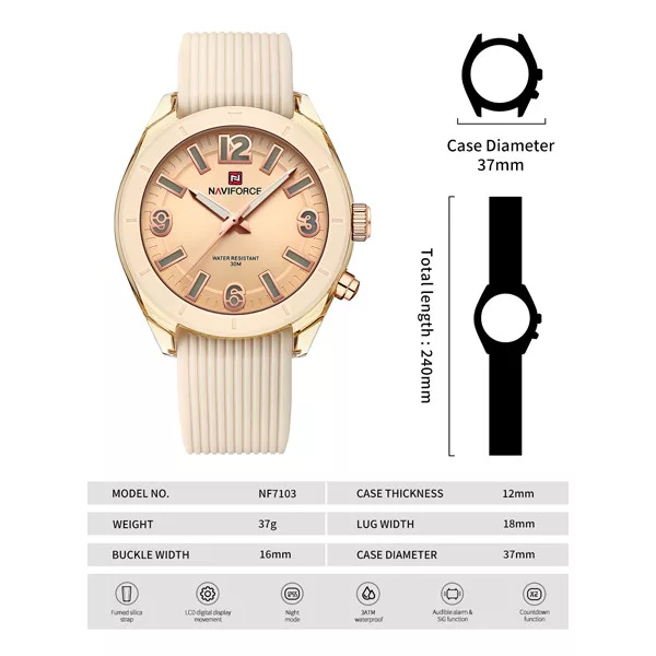 ساعت مچی عقربه‌ای کوارتز زنانه نیوی فورس مدل nf7103