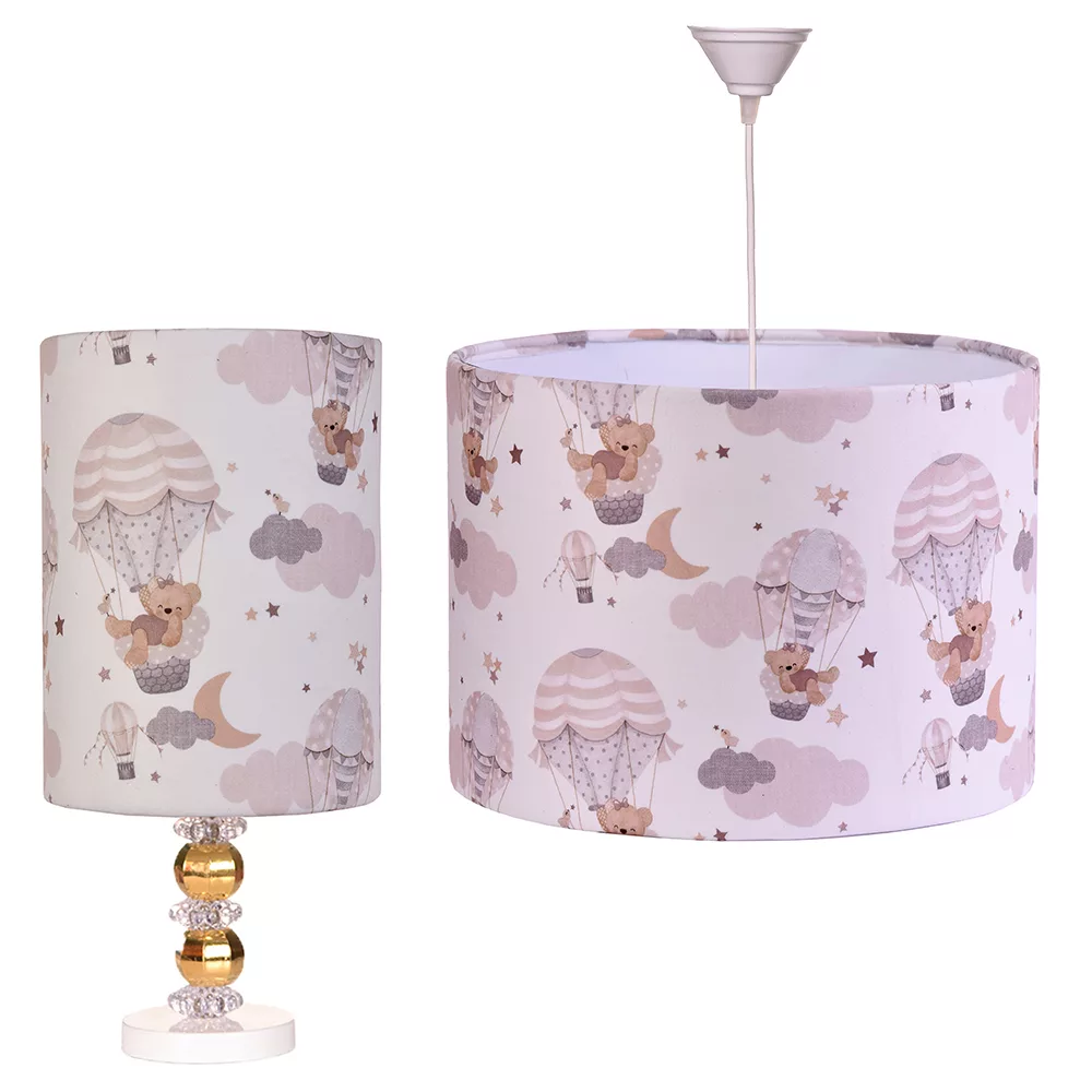 لوستر اتاق نوزاد مدل خرس و ماه و ستاره و بالن به همراه آباژور رومیزی