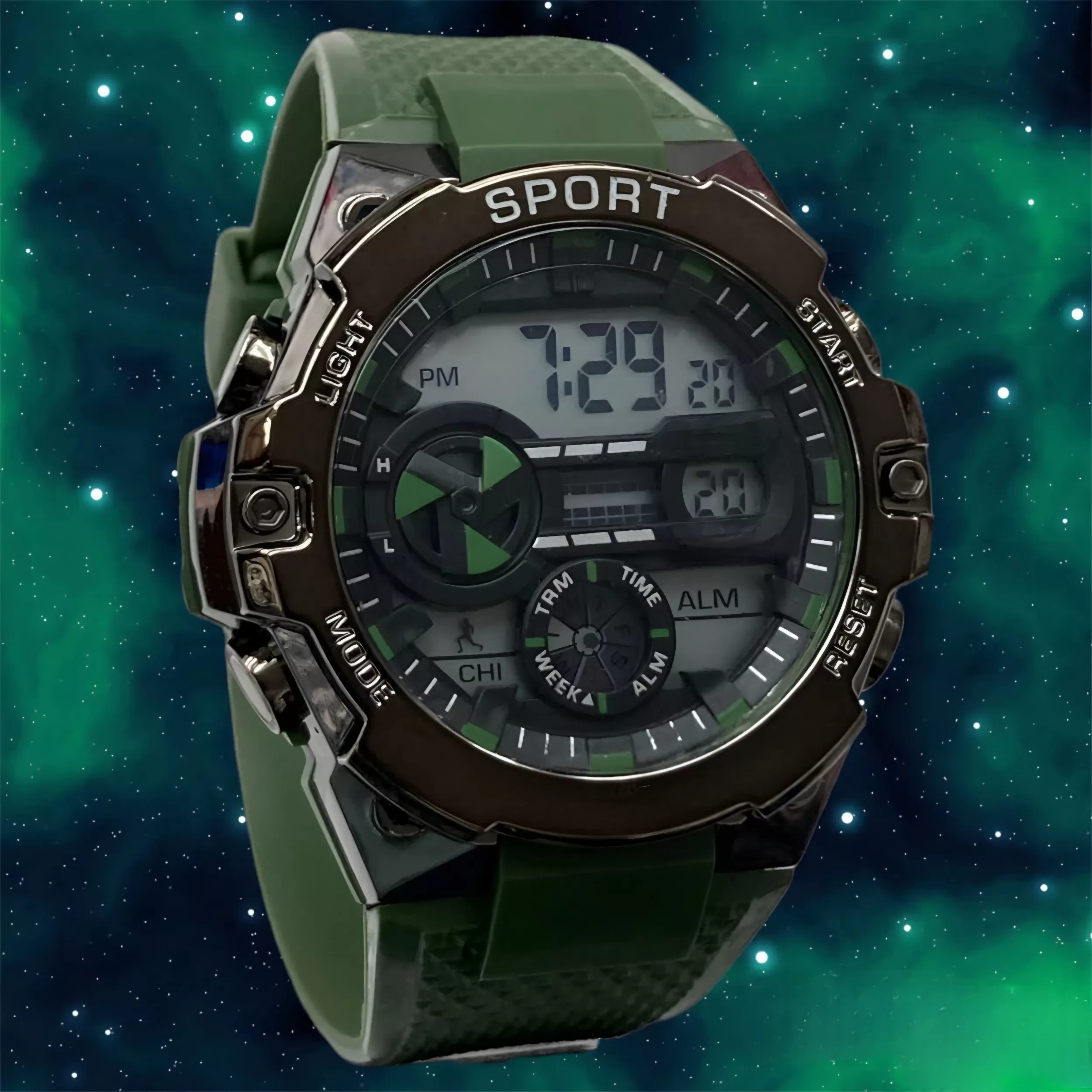 ساعت مچی دیجیتال مدل اسپرت تک زمانه کرنوگراف بند پیو کد ۱.۳