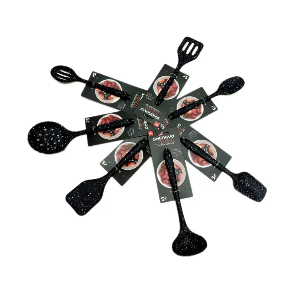 سرویس کفگیر و ملاقه 7 پارچه شنگیا مدل سیلیکونی کهکشانی طرح مینیاتوری