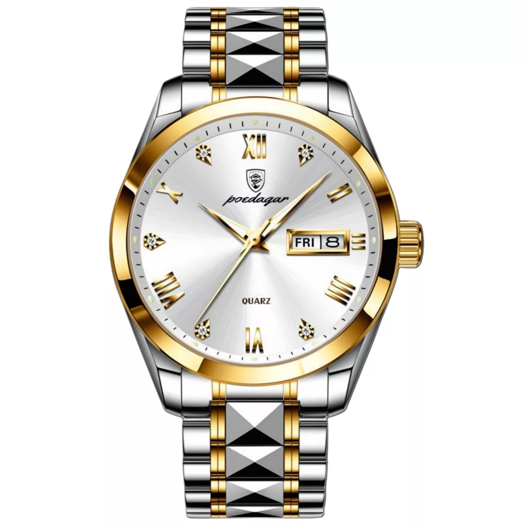 ساعت مچی عقربه‌ای کوارتز مردانه پوداگار مدل کلاسیک تک موتوره دی دیت بند استیل الماسی کد ۴