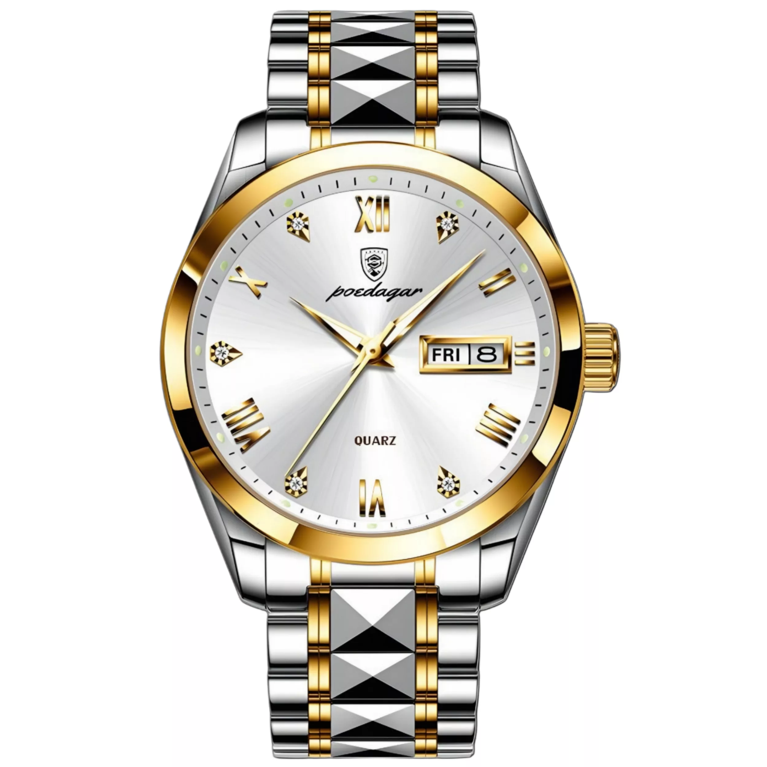 ساعت مچی عقربه‌ای کوارتز مردانه پوداگار مدل کلاسیک تک موتوره دی دیت بند استیل الماسی کد ۴