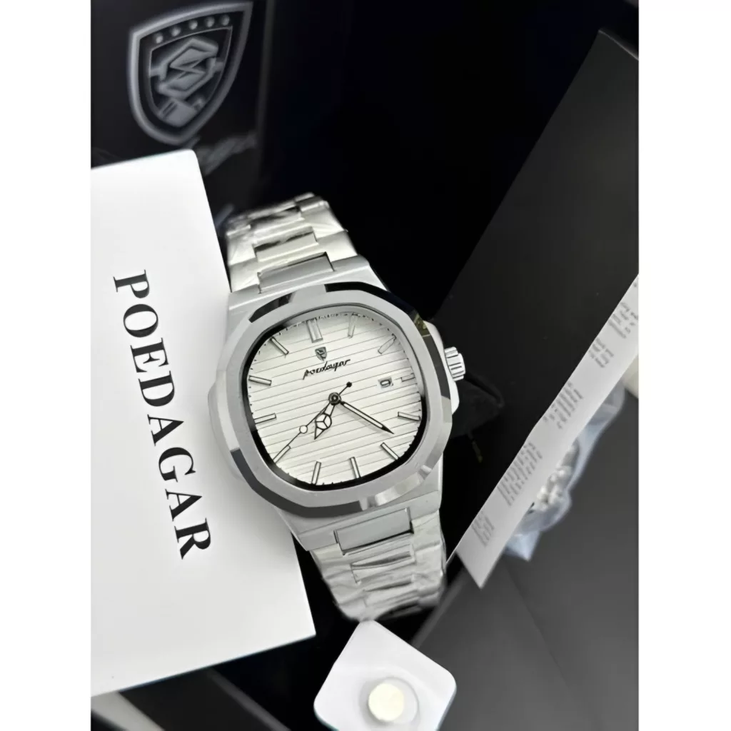 ساعت مچی عقربه‌ای کوارتز مردانه پوداگار مدل ناتیلوس اسپرت تک موتوره بند استیل دیت جاست قفل مخفی کد P2