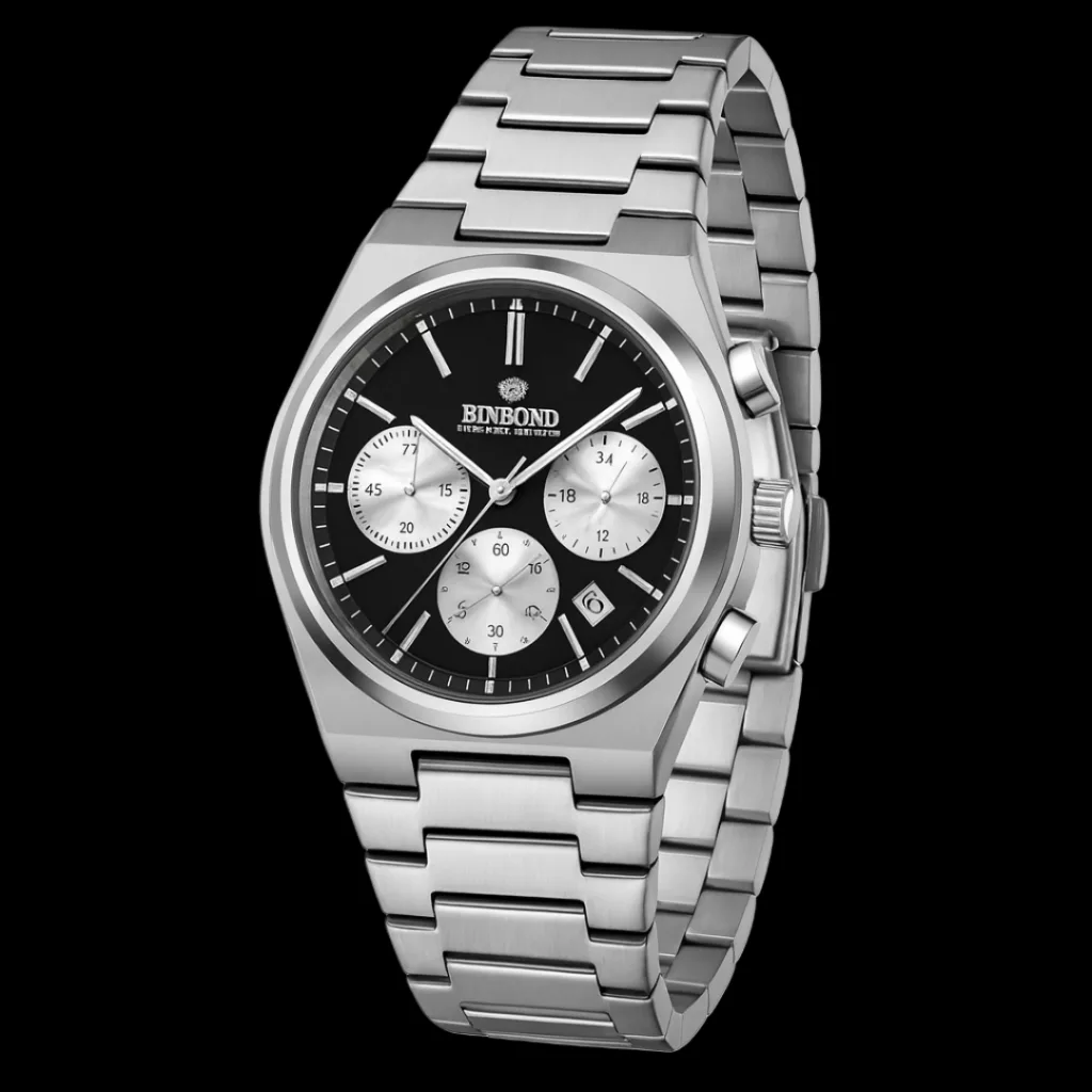 ساعت مچی عقربه‌ای کوارتز مردانه بین باند مدل  اسپرت سه موتور فعال کرنوگراف بند استیل قفل مخفی کد ۳