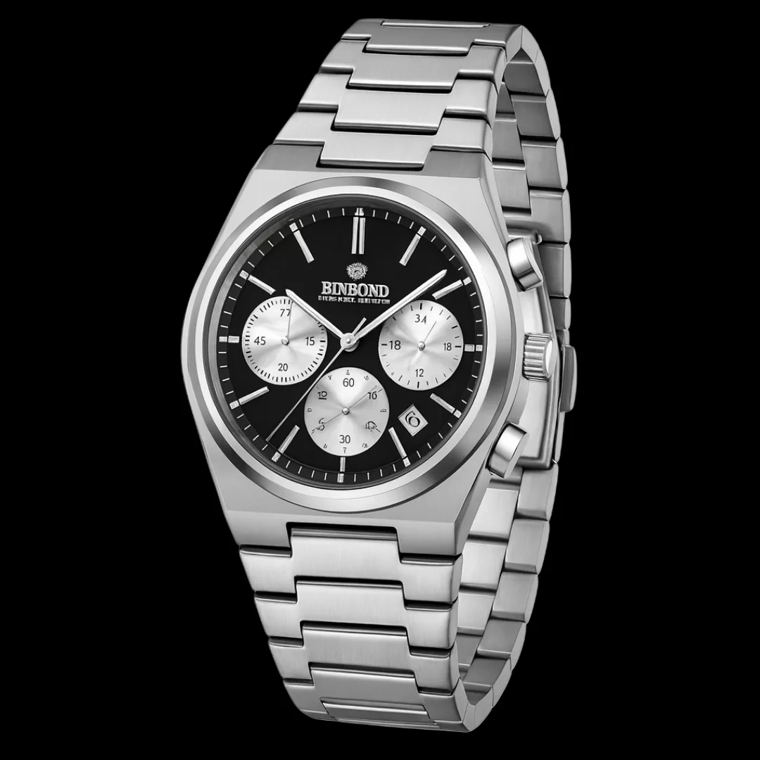 ساعت مچی عقربه‌ای کوارتز مردانه بین باند مدل  اسپرت سه موتور فعال کرنوگراف بند استیل قفل مخفی کد ۳