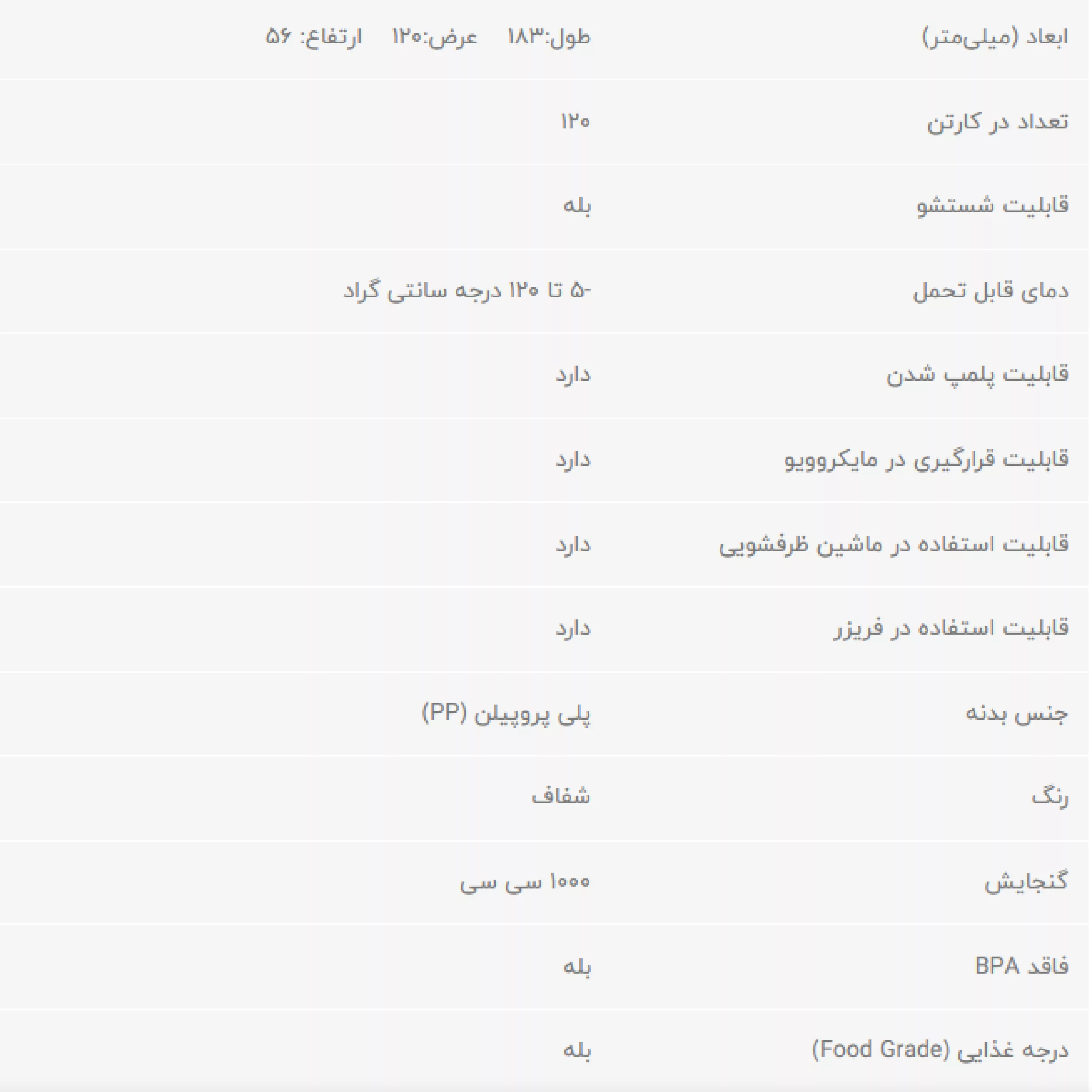 ظرف نگهدارنده طب پلاستیک مدل 1000C بسته 18 عددی