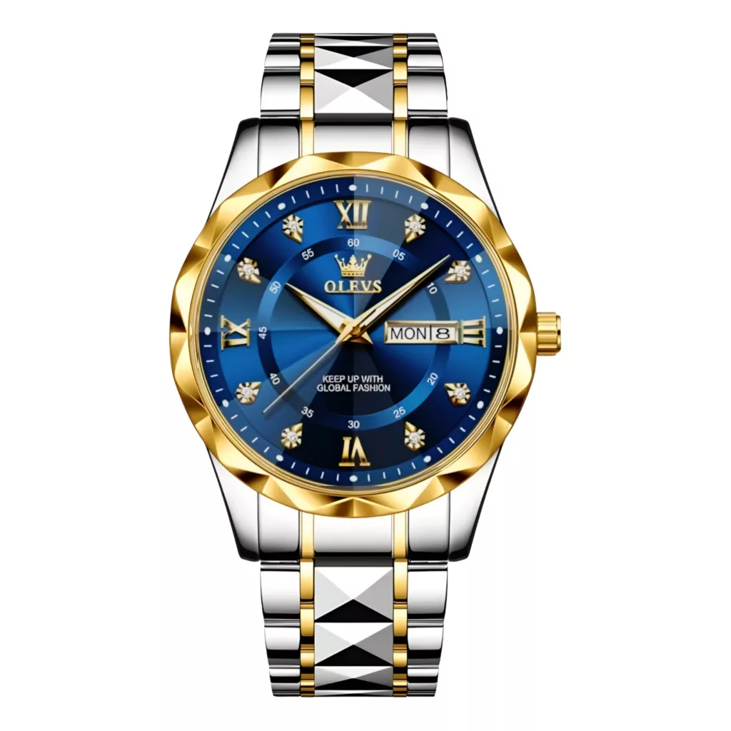 ساعت مچی عقربه‌ای کوارتز مردانه اُ لِوز مدل لوکس کلاسیک دی دیت بند طرح تراش الماسی قفل مخفی کد ۲