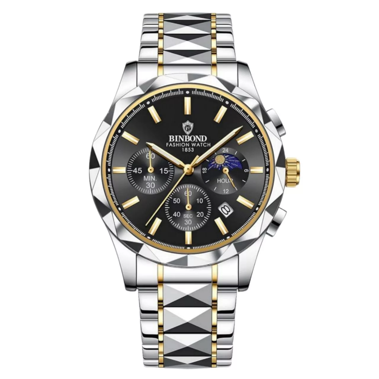 ساعت مچی عقربه‌ای کوارتز مردانه بین باند مدل الماسی کورنوگراف سه موتور فعال کد 105