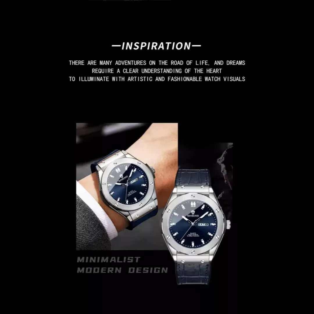 ساعت مچی عقربهای کوارتز مردانه بین باند مدل کلاسیک دی دیت بند چرم کد ۲