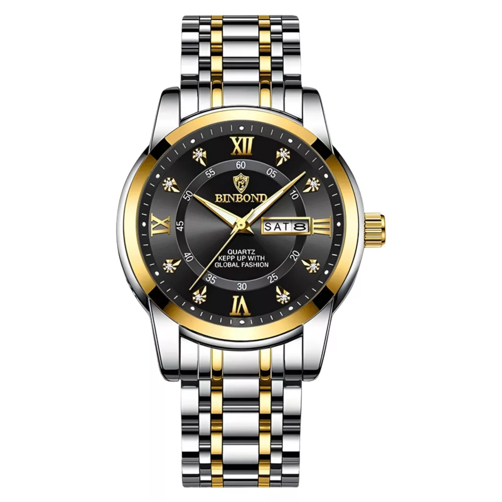 ساعت مچی عقربه‌ای کوارتز مردانه بین باند مدل لوکس کلاسیک دی دیت بند طرح بافت قفل مخفی کد ۱۱