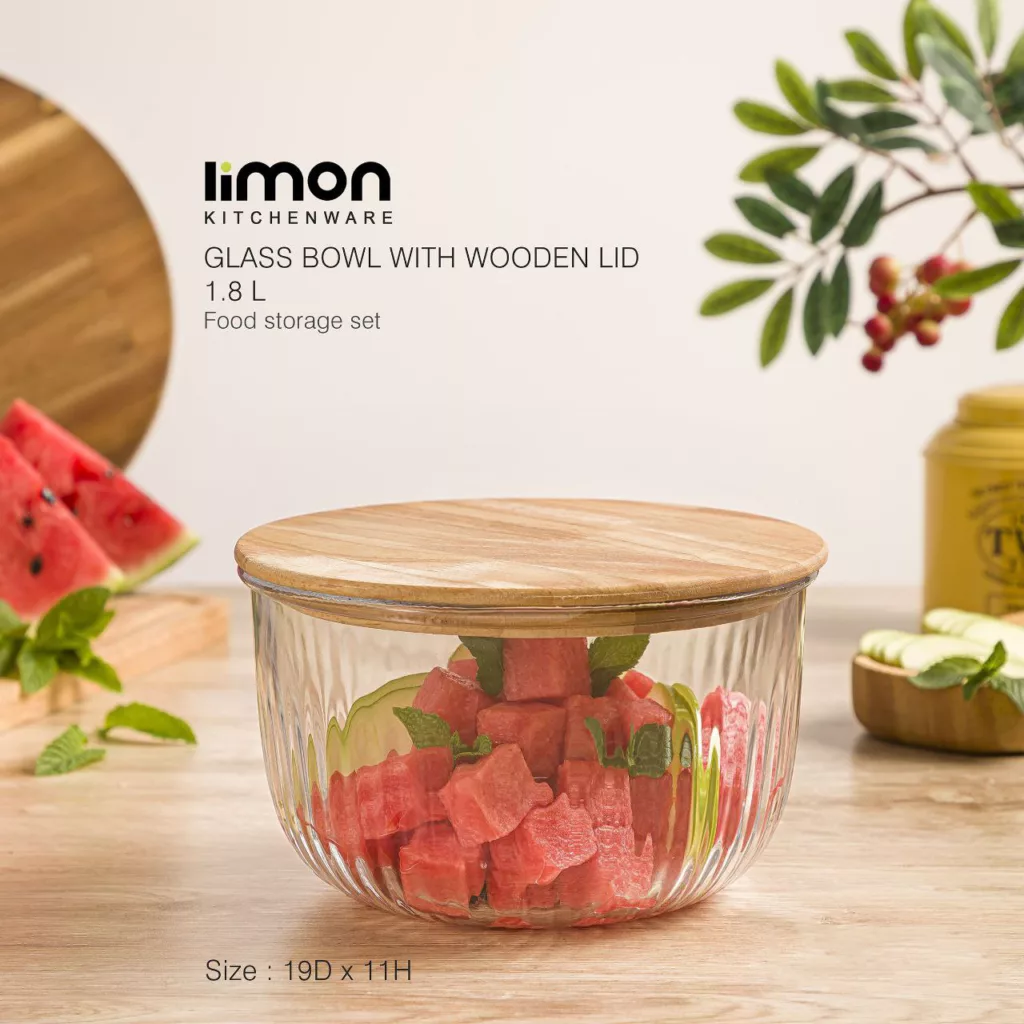 ظرف نگهدارنده لیمون مدل گرد شیاردار درب چوبی 2212 مجموعه 3 عددی