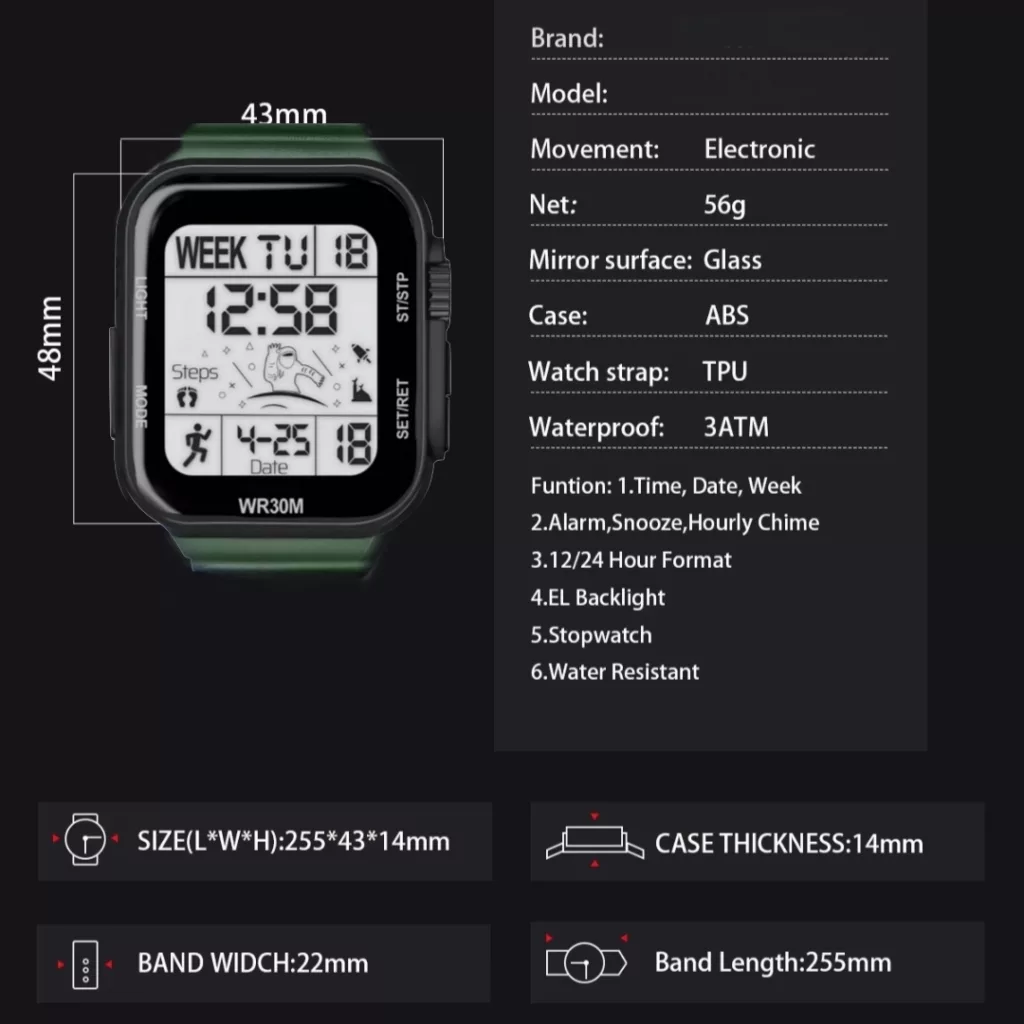 ساعت مچی دیجیتال مدل  اسپرت تک زمانه کرنوگراف بند پیو ضد آب استخری کد B3