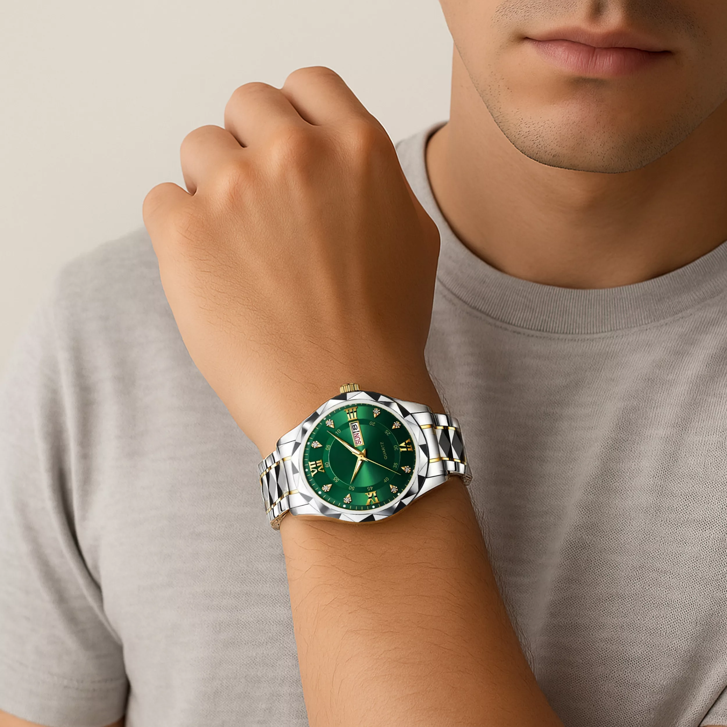 ساعت مچی عقربه‌ای کوارتز مردانه مدل دی دیت بند استیل تراش الماسی کد C1.4