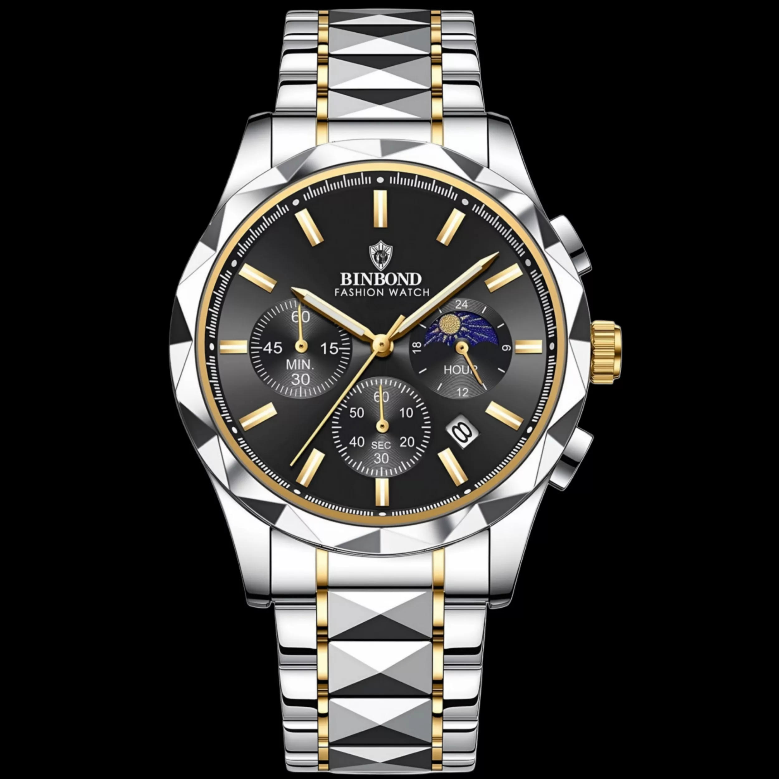 ساعت مچی عقربه‌ای کوارتز مردانه بین باند مدل اسپرت سه موتور فعال کرنوگراف بند استیل طرح تراش کد ۵