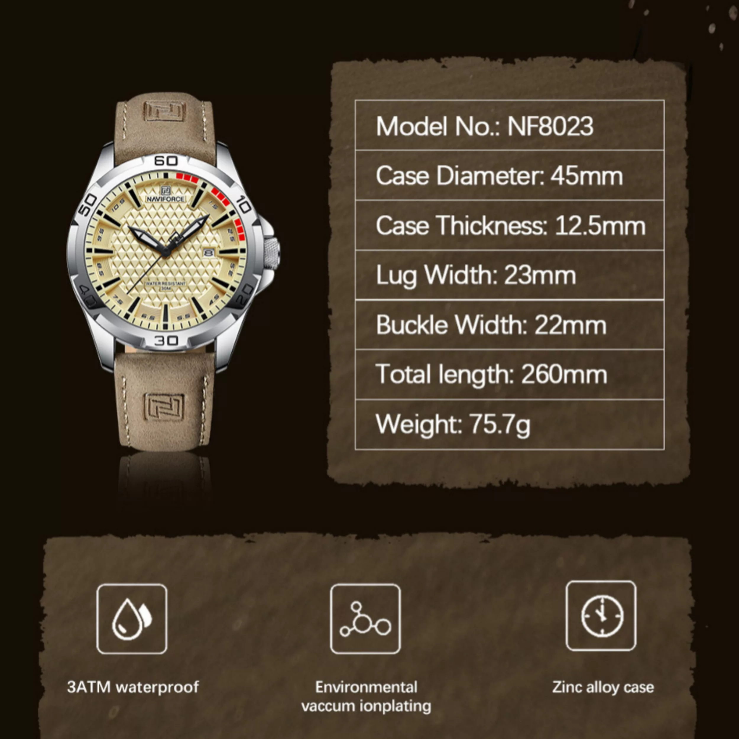 ساعت مچی عقربه‌ای مردانه نیوی فورس مدل تقویمدار بند جیر کد NF8023-S.Y