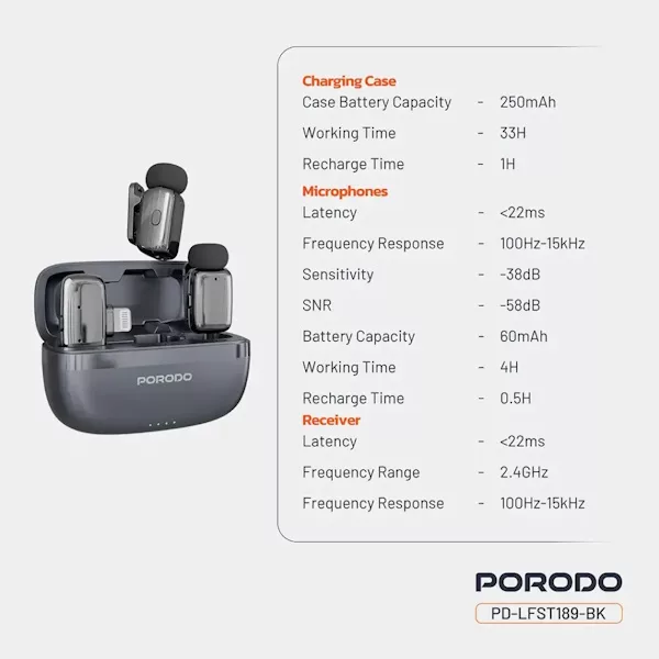 میکروفن یقه ای پرودو مدل lfst189  با درگاه اتصال lightning