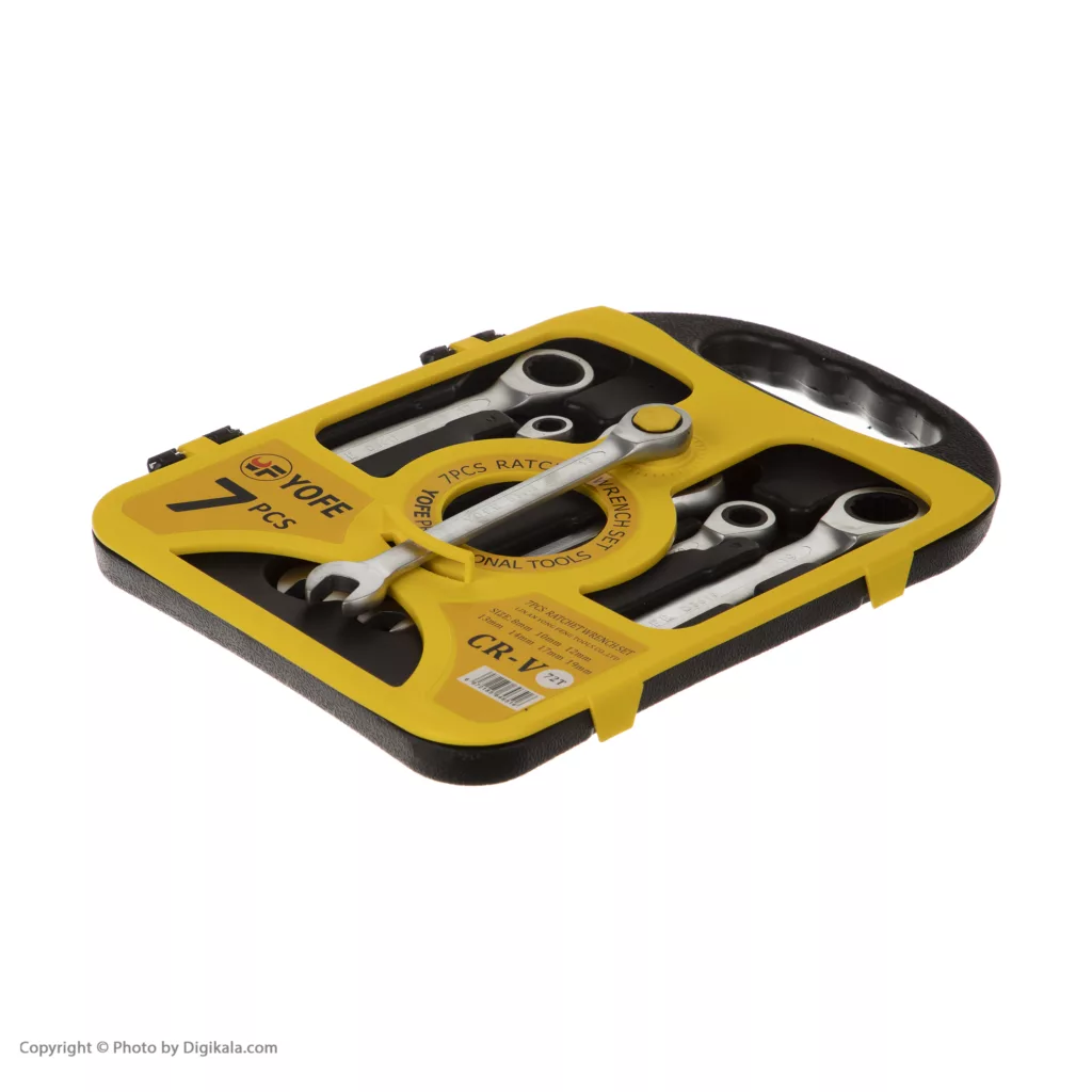 مجموعه 7 عددی آچار یکسر تخت یکسر جغجغه ای یوف مدل CRV72T