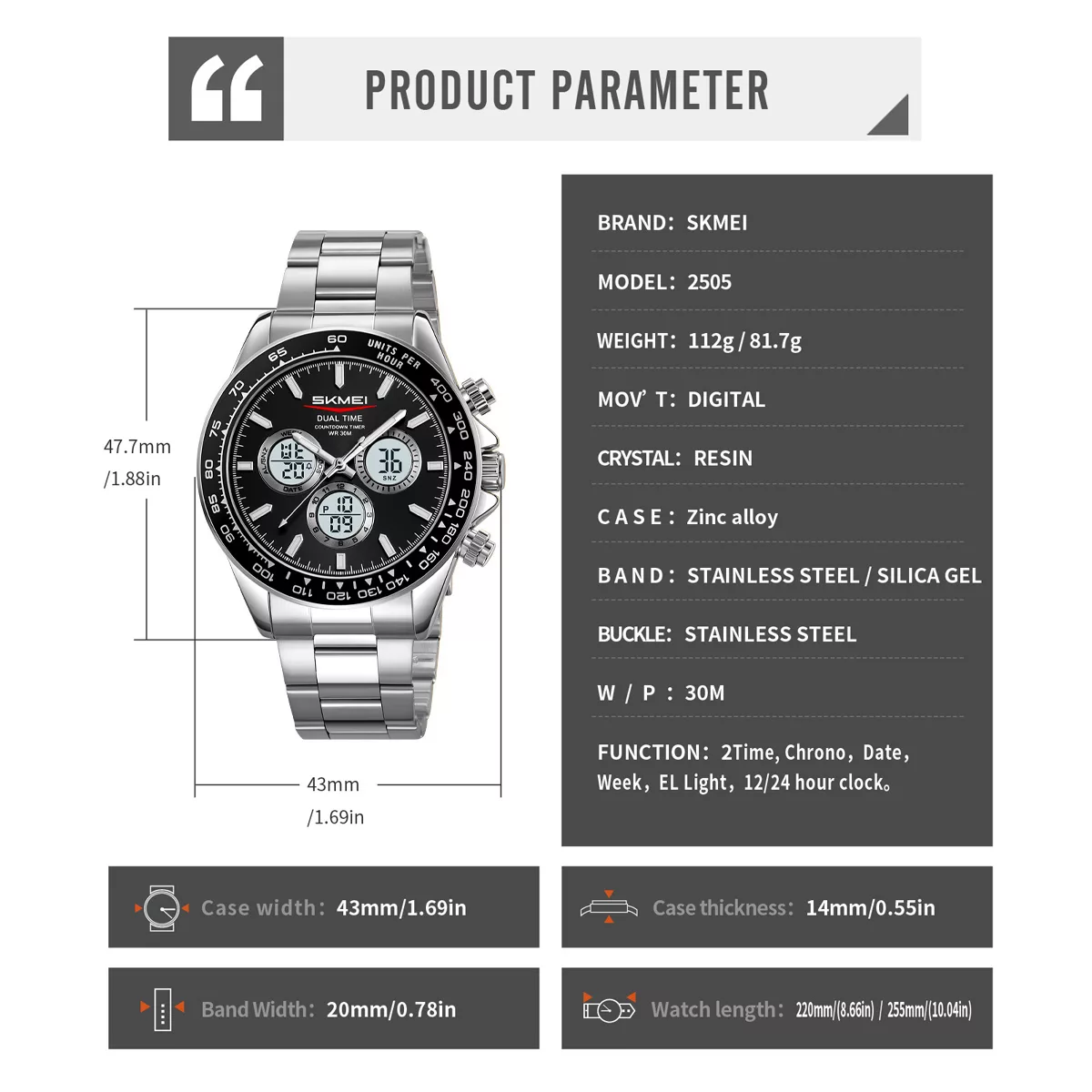 ساعت مچی دیجیتال مردانه اسکمی مدل 2505 SIBK