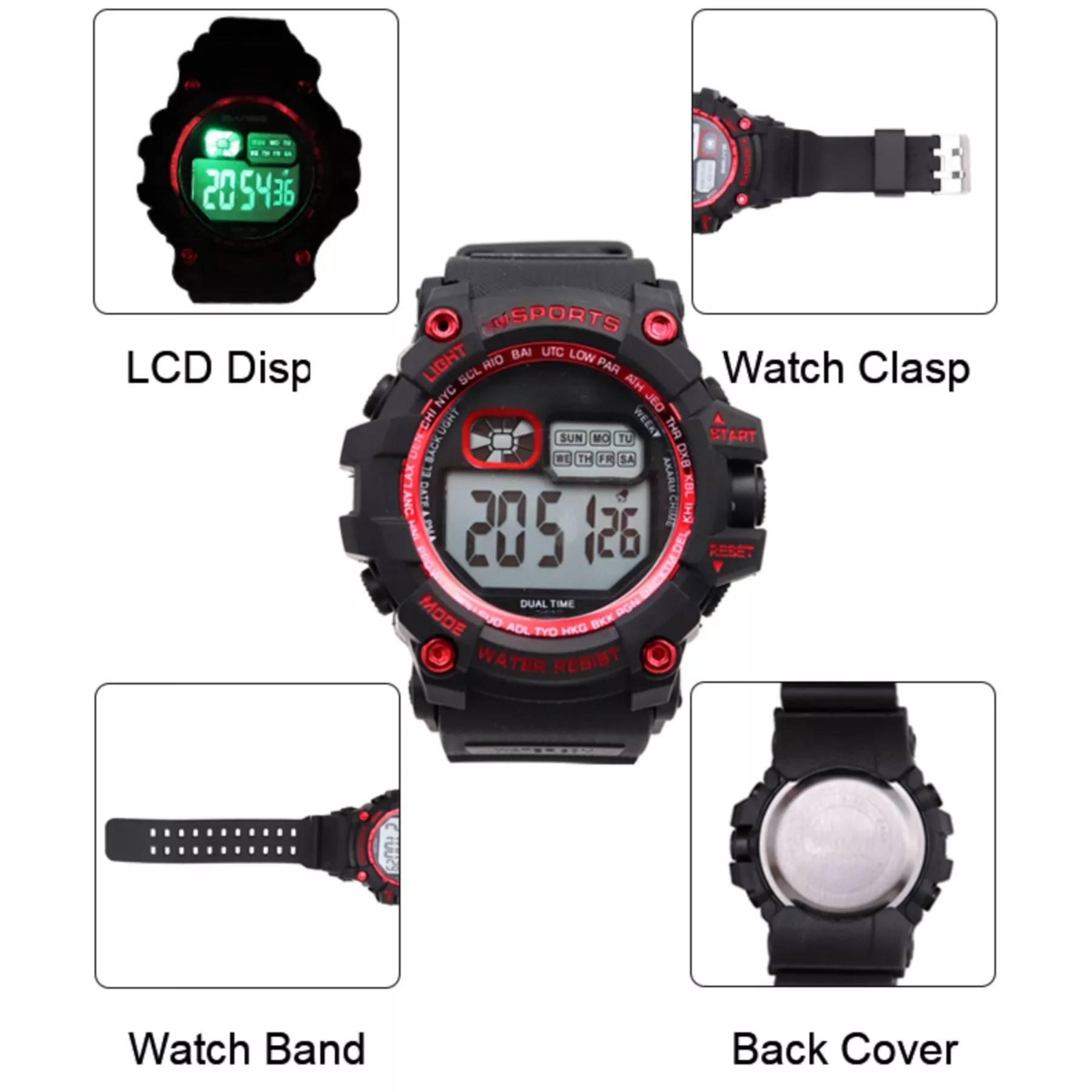 ساعت مچی دیجیتال مدل تک زمانه کرنومتر دار کد 1