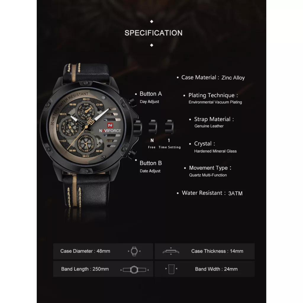 ساعت مچی عقربه‌ای مردانه نیوی فورس مدل 91-10 کد 02