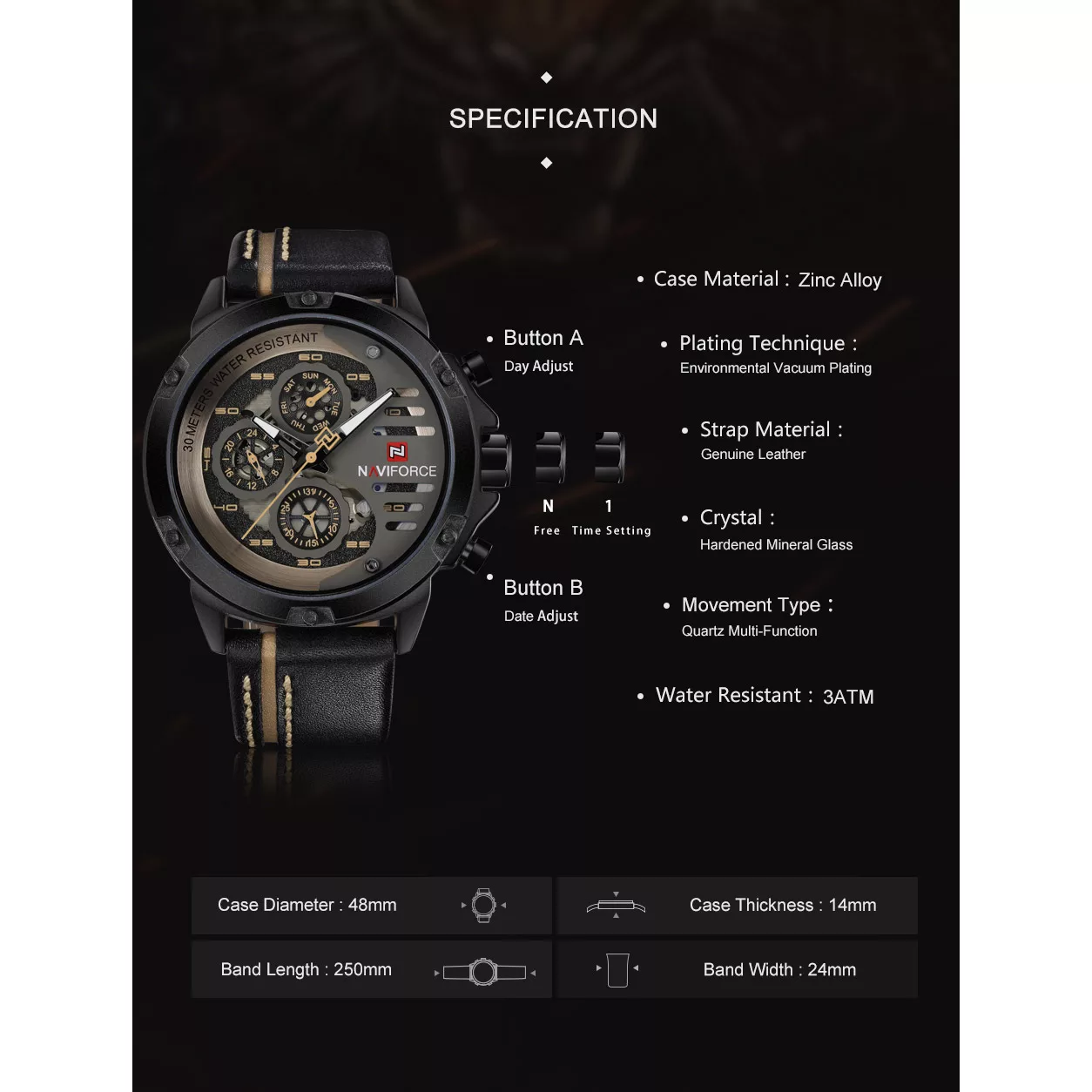 ساعت مچی عقربه‌ای مردانه نیوی فورس مدل 91-10 کد 02