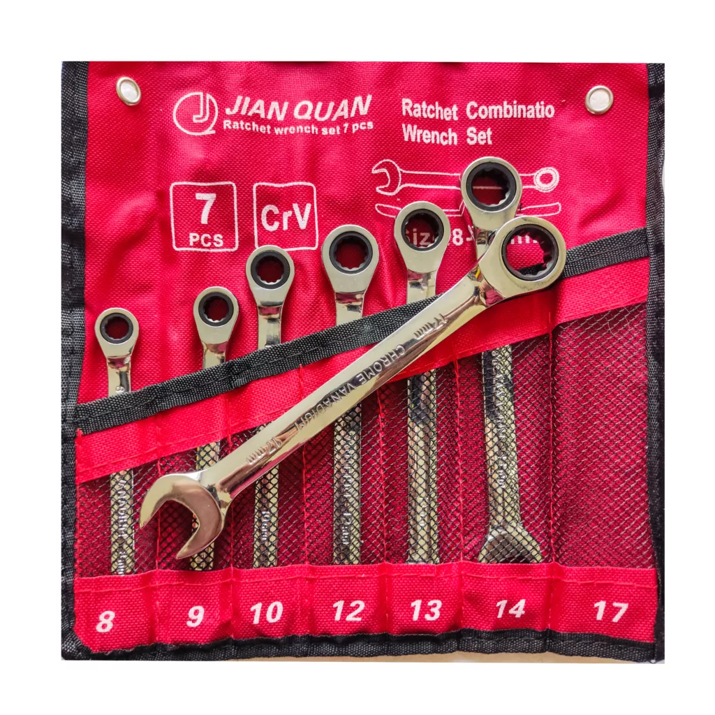 آچار یکسر تخت و یکسر رینگی جغجغه ای جیان کوان مدل RATCHET COMBINATIO WRENCH SET 07 مجموعه 7 عددی