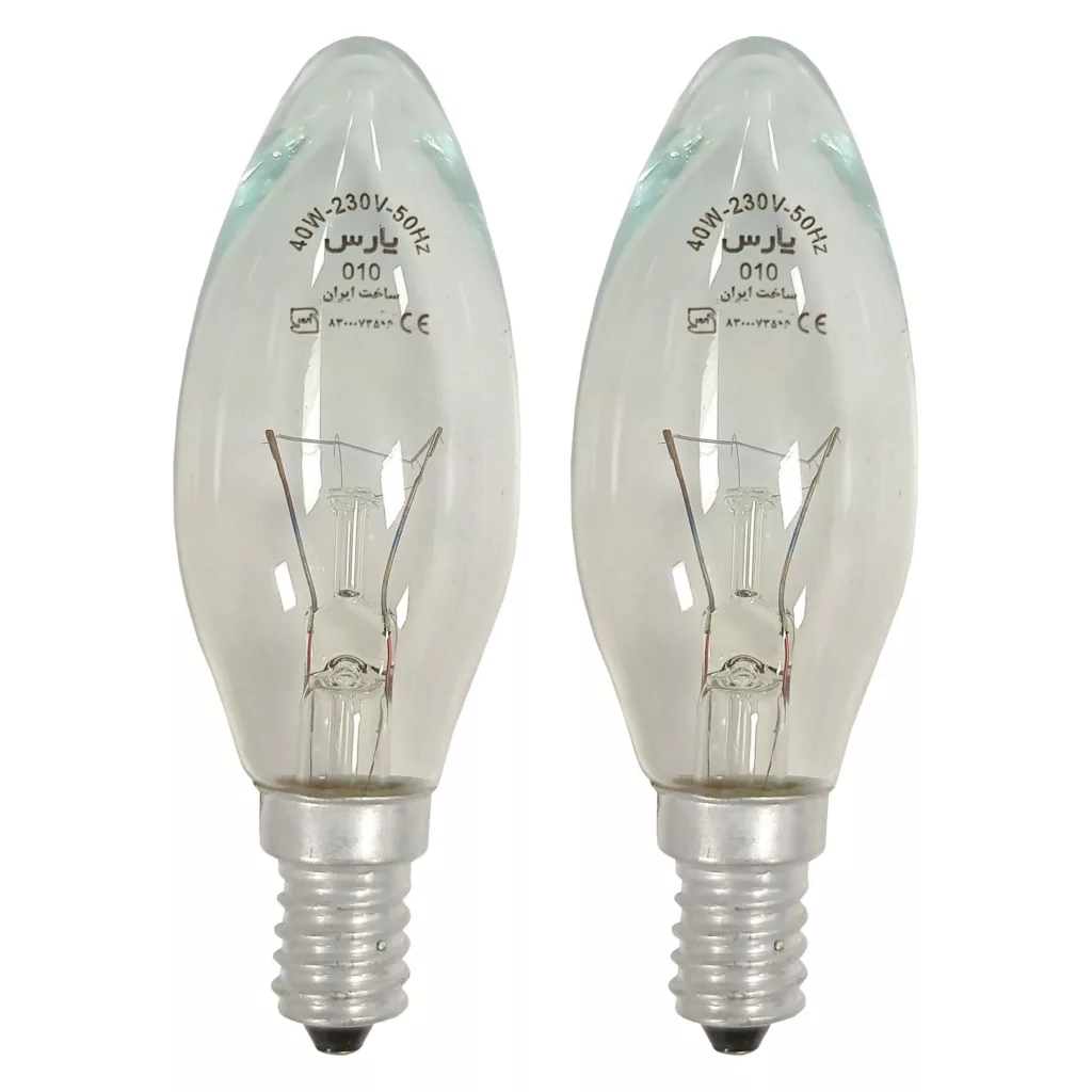 لامپ شمعی 40 وات پارس شهاب مدل ساده پایه E14 بسته 2 عددی