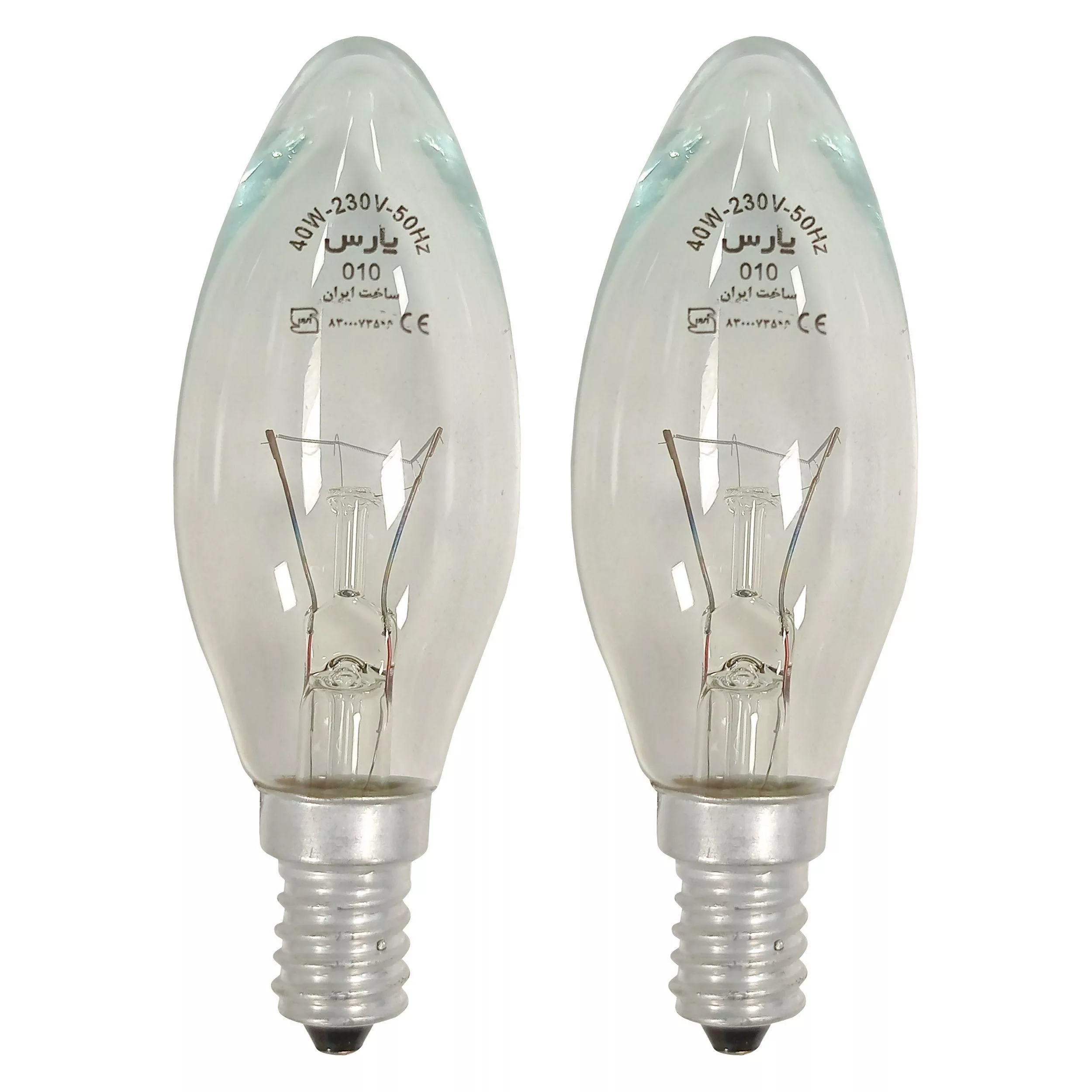 لامپ شمعی 40 وات پارس شهاب مدل ساده پایه E14 بسته 2 عددی