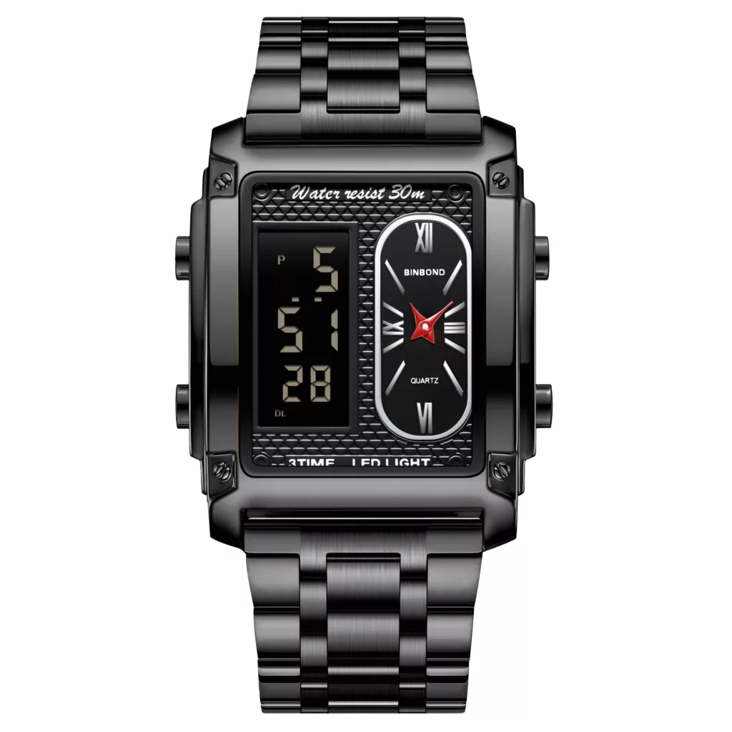 ساعت مچی عقربه‌ای کوارتز مردانه بین باند مدل اسپرت سه زمانه کرنوگراف بند استیل کد ۱.۳