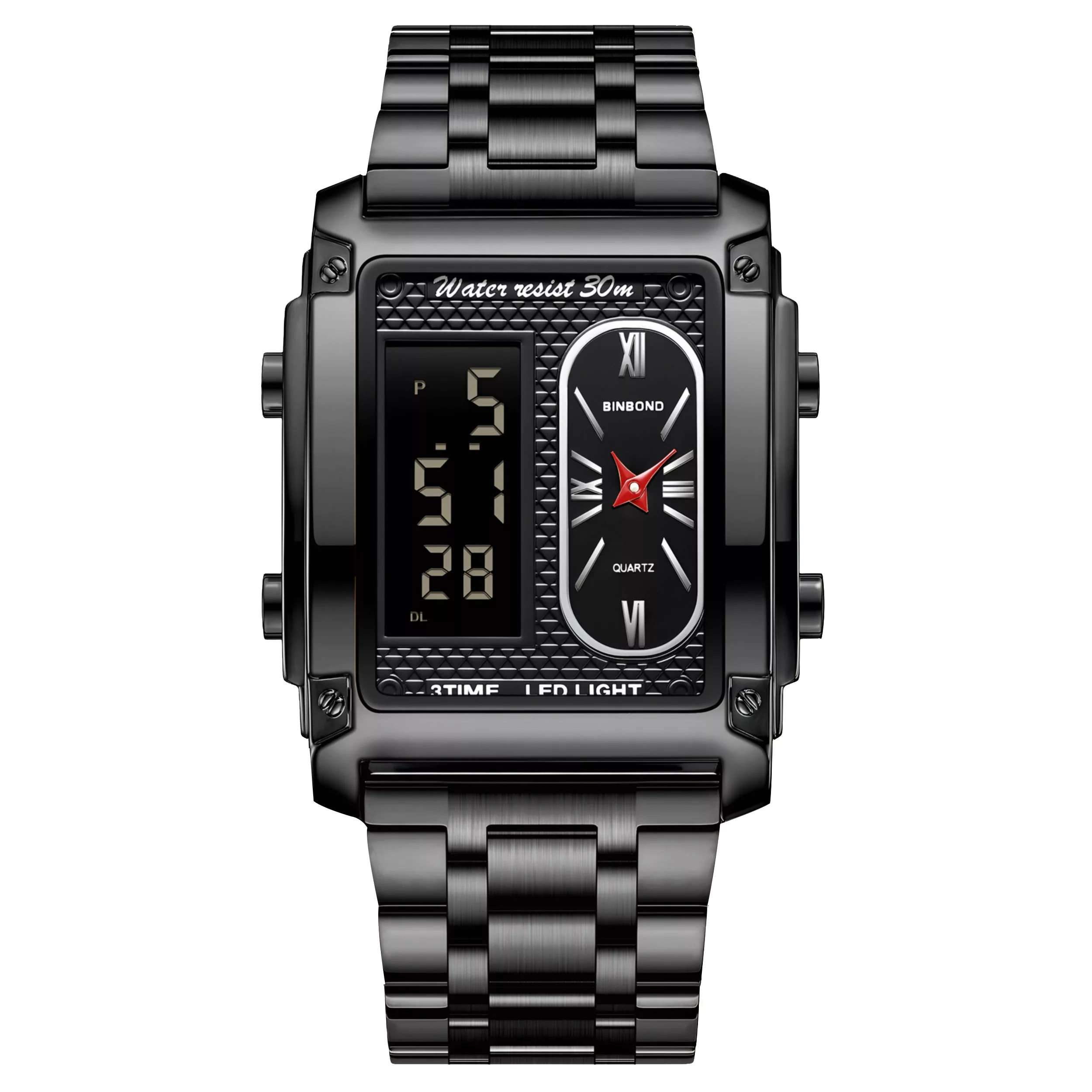 ساعت مچی عقربه‌ای کوارتز مردانه بین باند مدل اسپرت سه زمانه کرنوگراف بند استیل کد ۱.۳