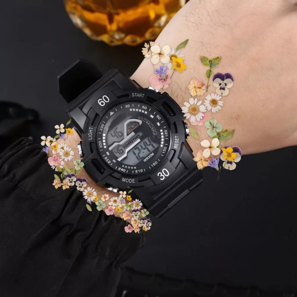 ساعت مچی دیجیتال مدل اسپرت تک زمانه کرنوگراف بند پیو کد ۵