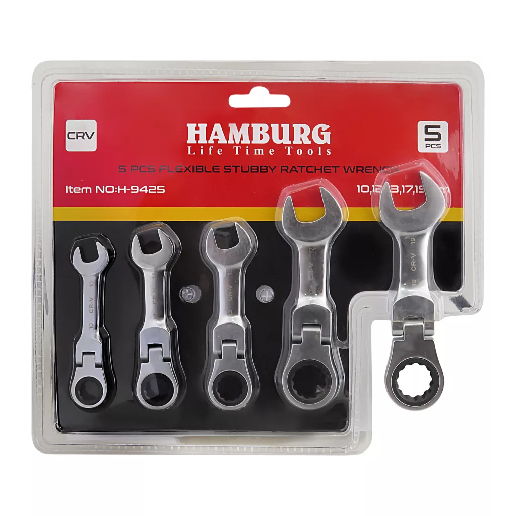 آچار یکسر تخت یکسر جغجغه ای کوتاه هامبورگ مدل -425 مجموعه 5 عددی