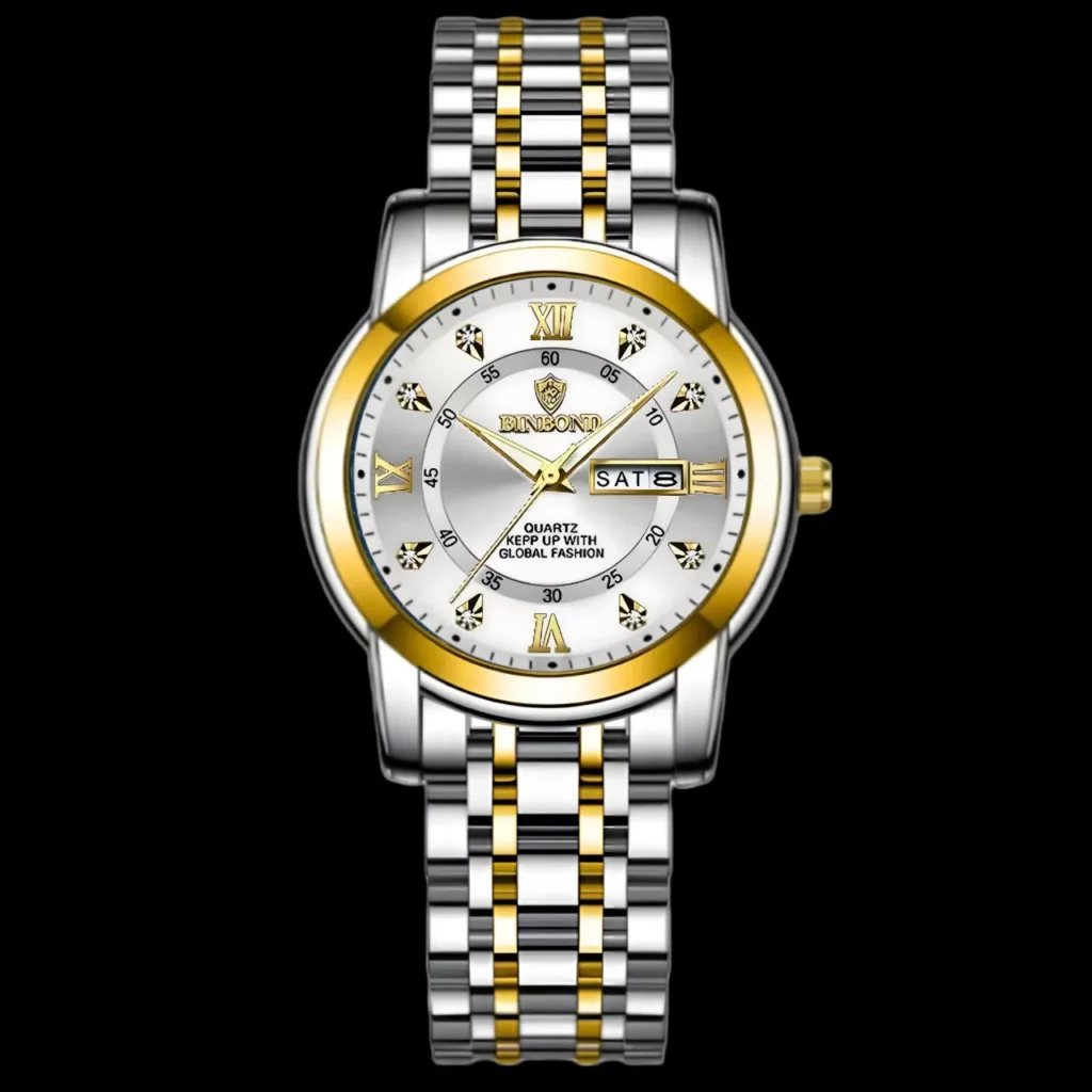 ساعت مچی عقربه‌ای کوارتز مردانه بین باند مدل ریز بافت نگینی کد 008