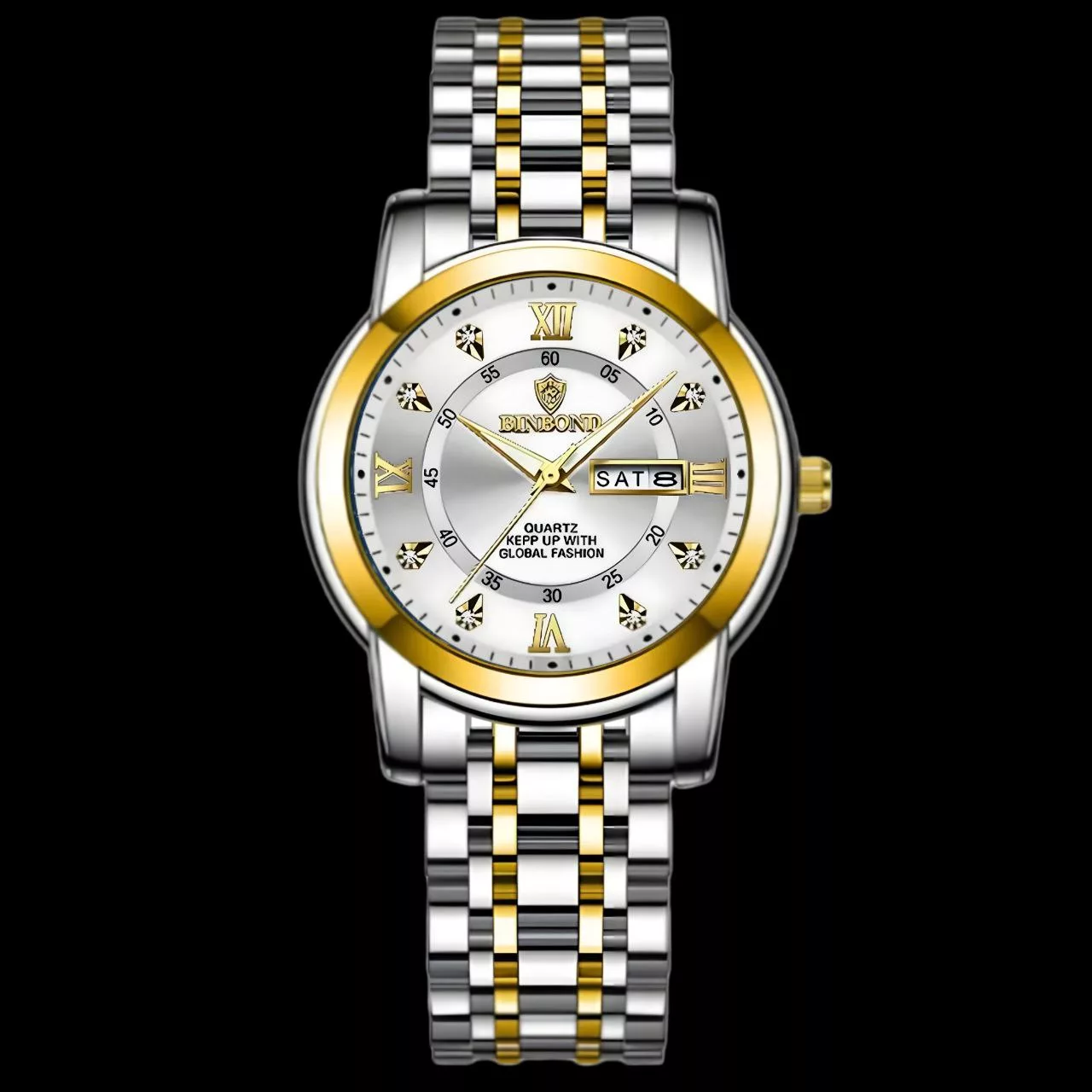 ساعت مچی عقربه‌ای کوارتز مردانه بین باند مدل ریز بافت نگینی کد 008