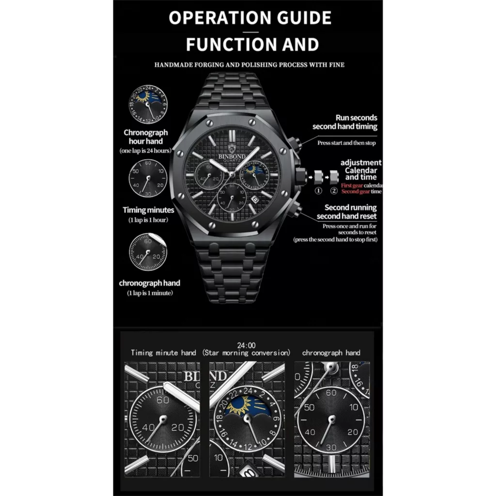 ساعت مچی عقربهای مردانه کوارتز بین باند مدل کلاسیک سه موتور فعال کرنوگراف بند استیل کد 2