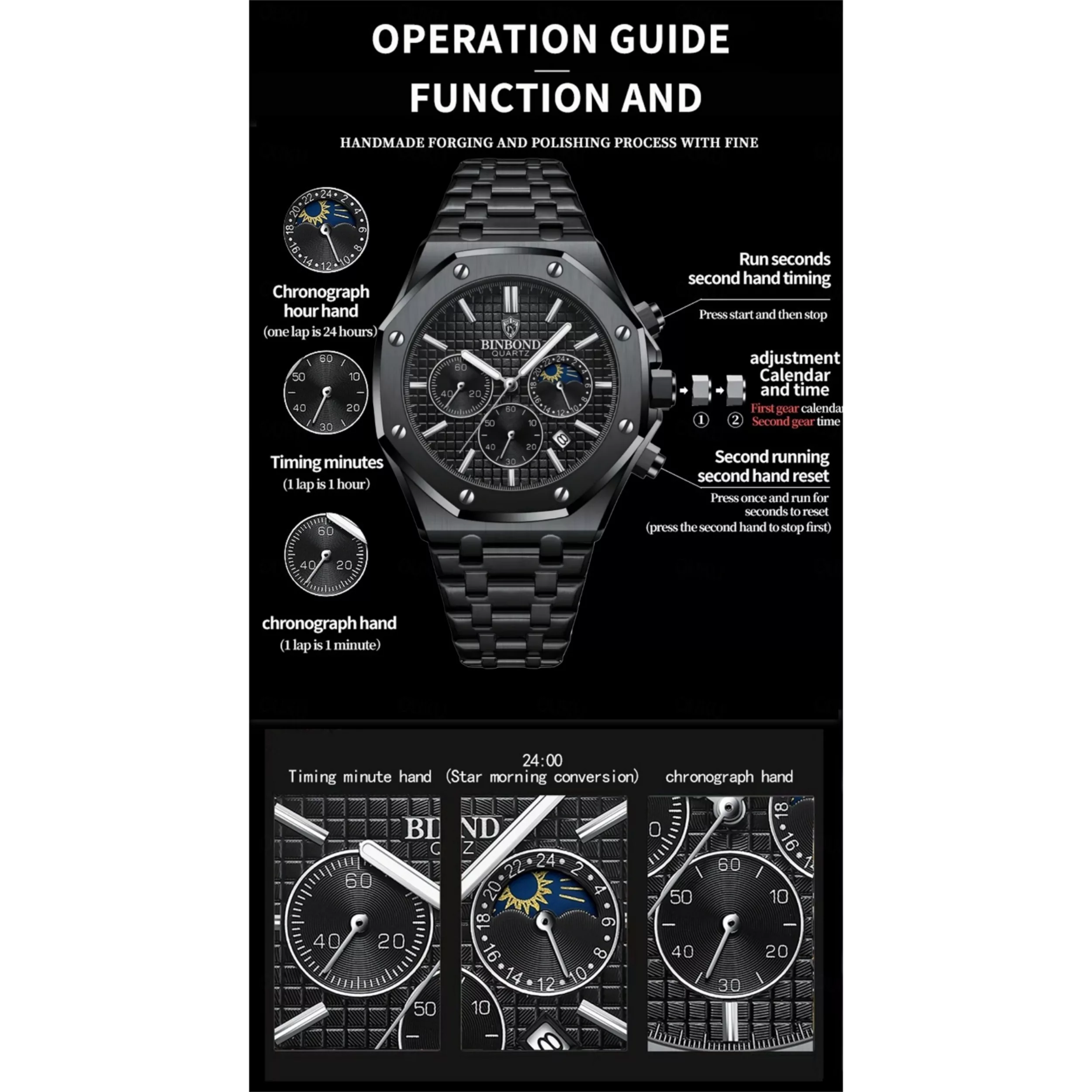 ساعت مچی عقربهای مردانه کوارتز بین باند مدل کلاسیک سه موتور فعال کرنوگراف بند استیل کد 2