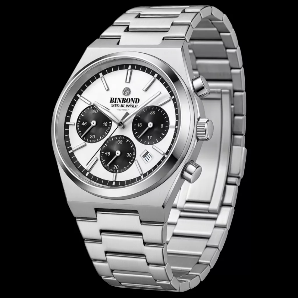 ساعت مچی عقربه‌ای کوارتز مردانه بین باند مدل  اسپرت سه موتور فعال کرنوگراف بند استیل قفل مخفی کد ۴
