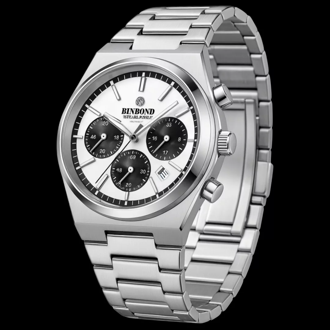 ساعت مچی عقربه‌ای کوارتز مردانه بین باند مدل  اسپرت سه موتور فعال کرنوگراف بند استیل قفل مخفی کد ۴