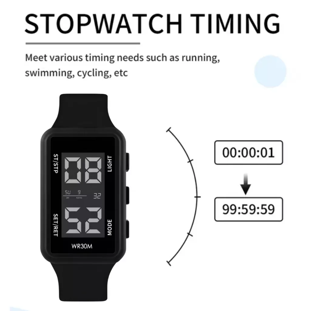ساعت مچی دیجیتال مدل تک زمانه بند رابر کرنوگراف ضد آب استخری کد ۲